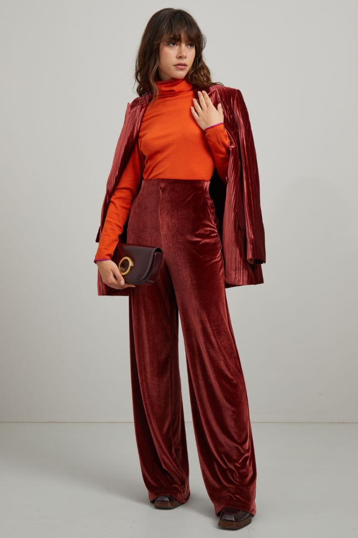 Pantaloni a palazzo in velluto - ROSSO MATTONE - Fashion Market