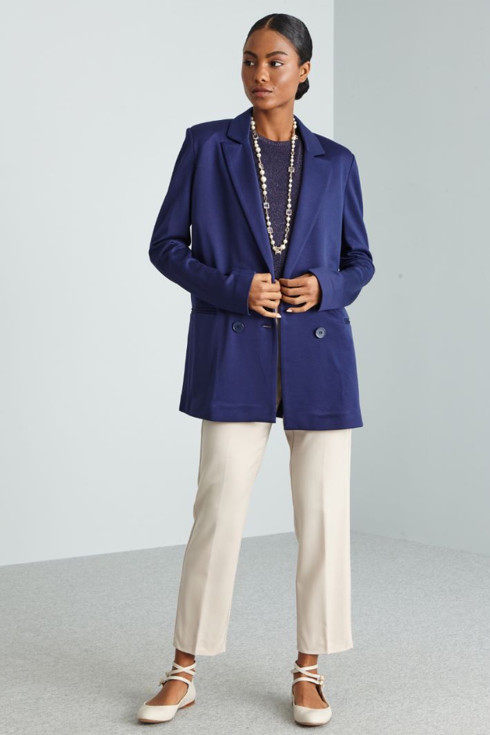 Blazer in jersey diagonale - BLU - Fashion Market