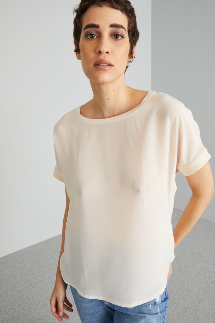 Top in crépe e jersey - BEIGE CHIARO - Fashion Market - 3
