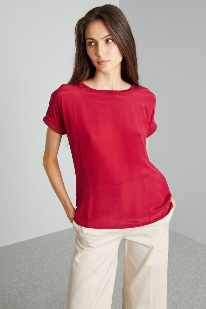 Top in crépe e jersey - ROSSO SCURO - Fashion Market - 2
