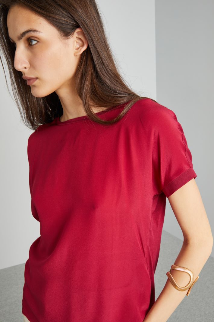 Top in crépe e jersey - ROSSO SCURO - Fashion Market - 3