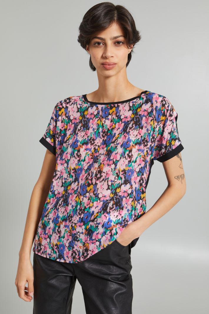 Top in crépe e jersey - NERO ROSA - Fashion Market - 2
