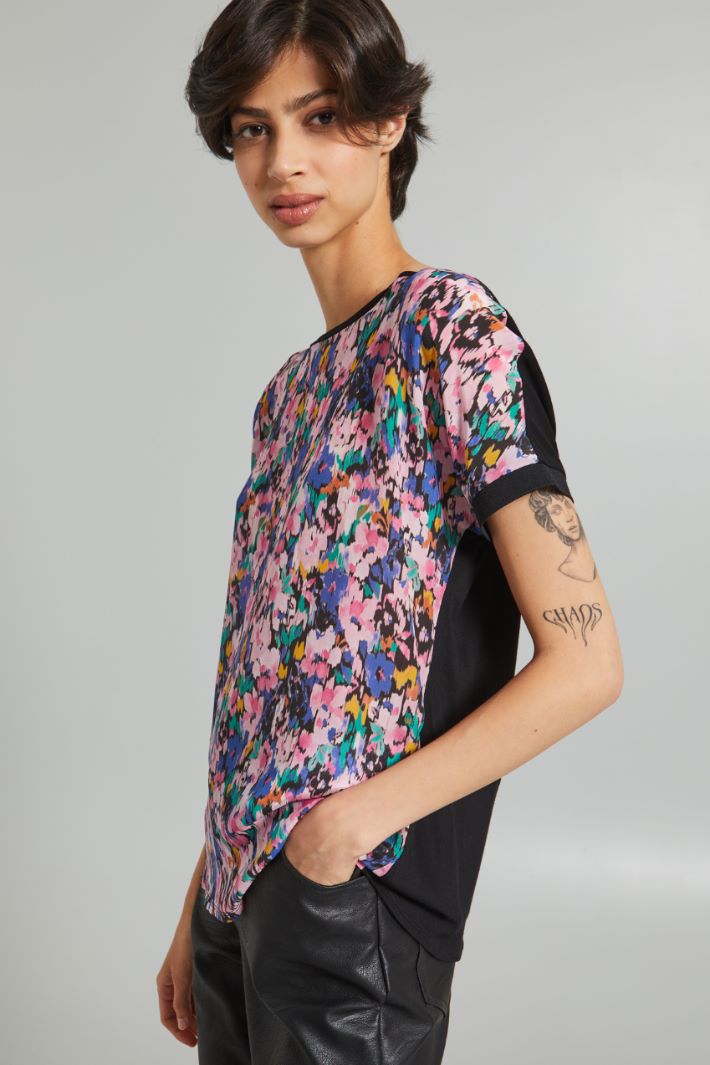 Top in crépe e jersey - NERO ROSA - Fashion Market - 3