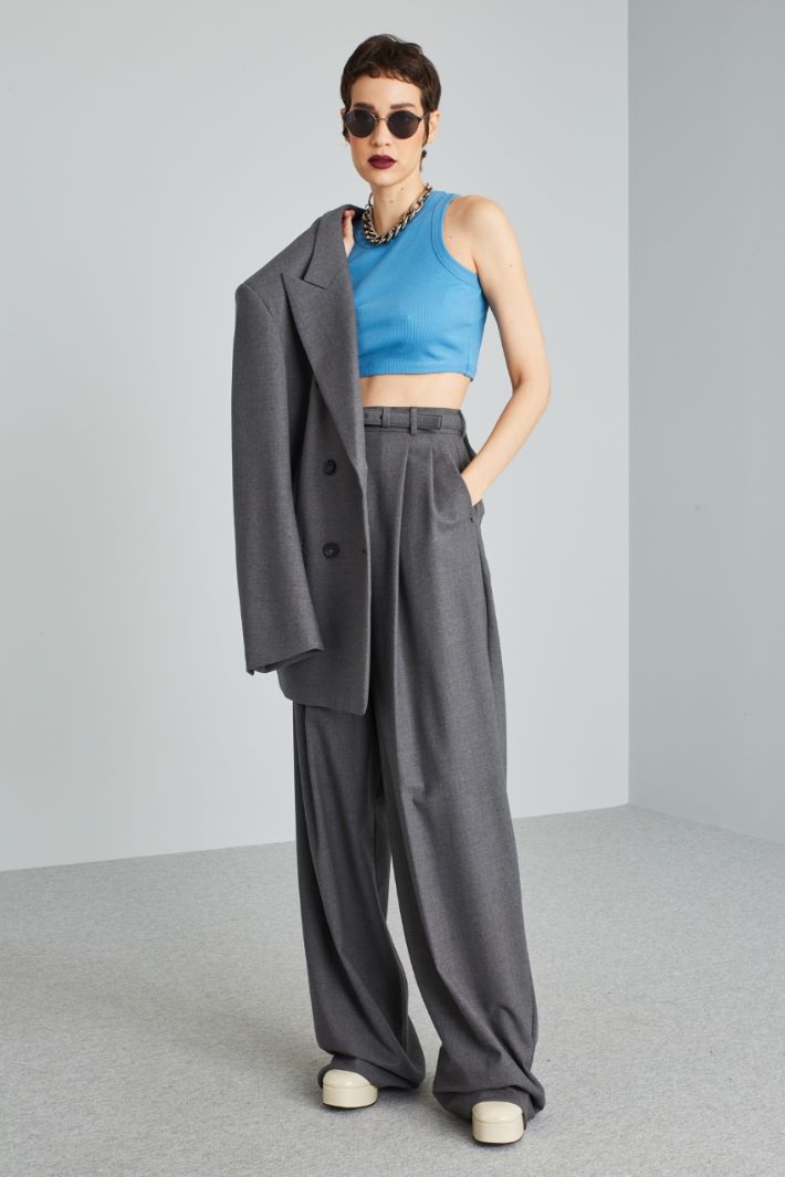 Crop top a coste - AZZURRO - Fashion Market