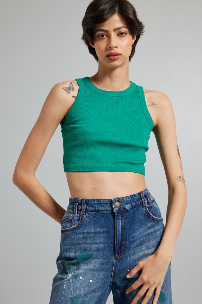 Crop top a coste - VERDE PRATO - Fashion Market - 2