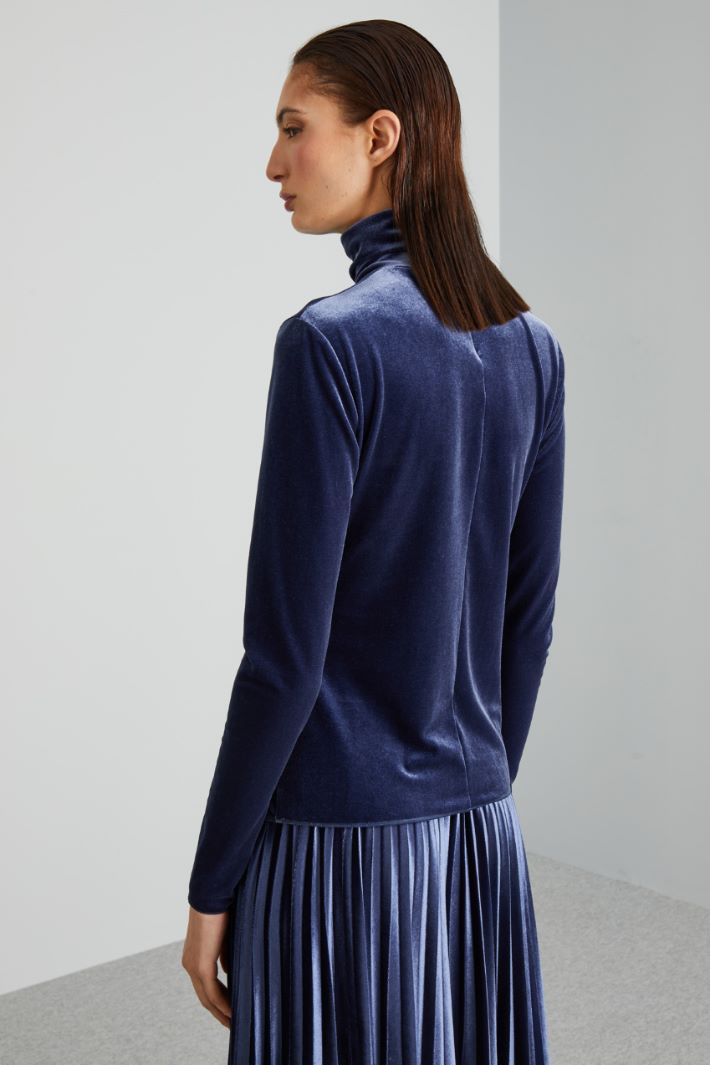 Dolcevita in jersey velluto - BLU - Fashion Market - 4