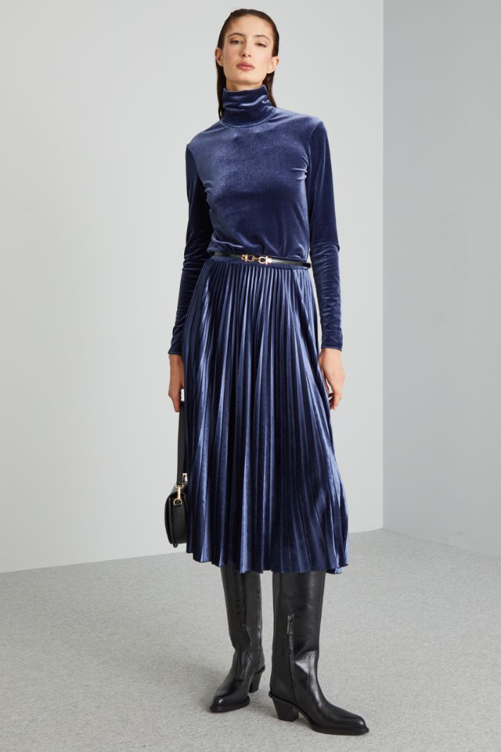 Dolcevita in jersey velluto - BLU - Fashion Market