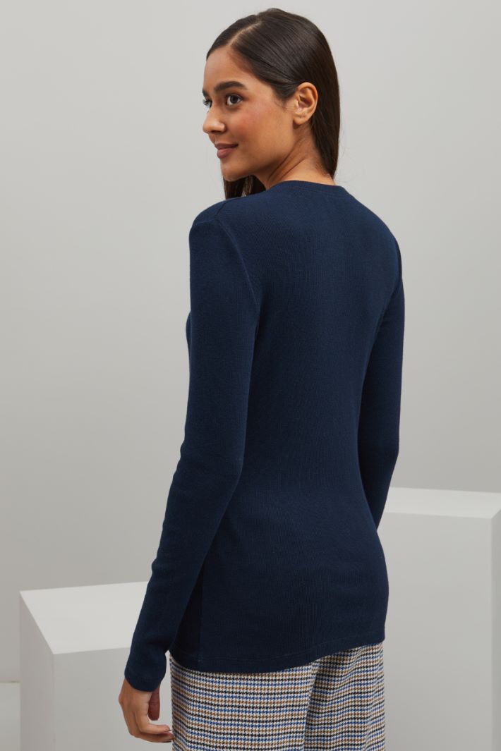 T-shirt in cotone e lana - BLU NOTTE - Fashion Market - 4