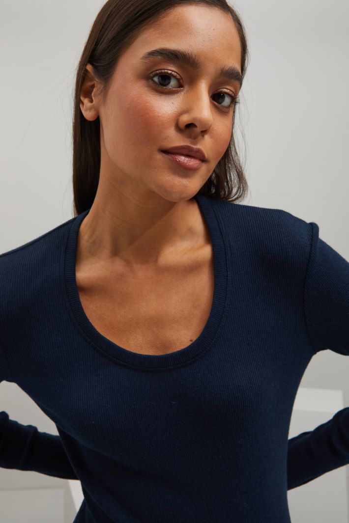 T-shirt in cotone e lana - BLU NOTTE - Fashion Market - 3