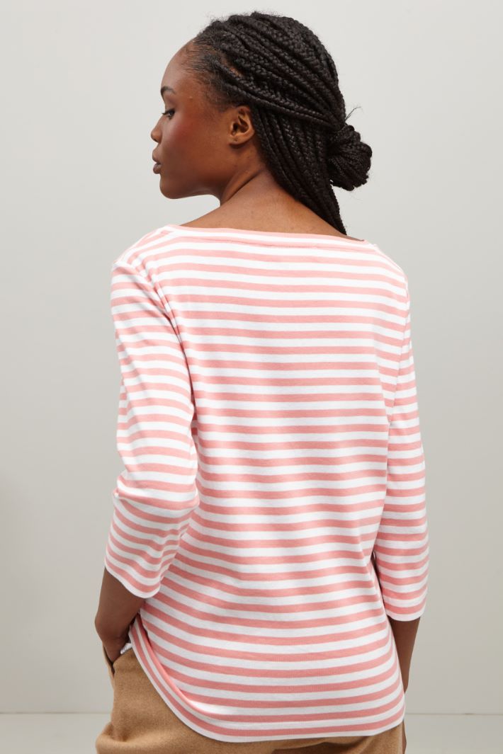 T-shirt in cotone tinto filo - ROSA BIANCO - Fashion Market - 4