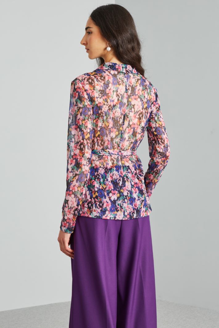 Blusa aderente in jersey tulle - ROSA VIOLA NERO - Fashion Market - 4