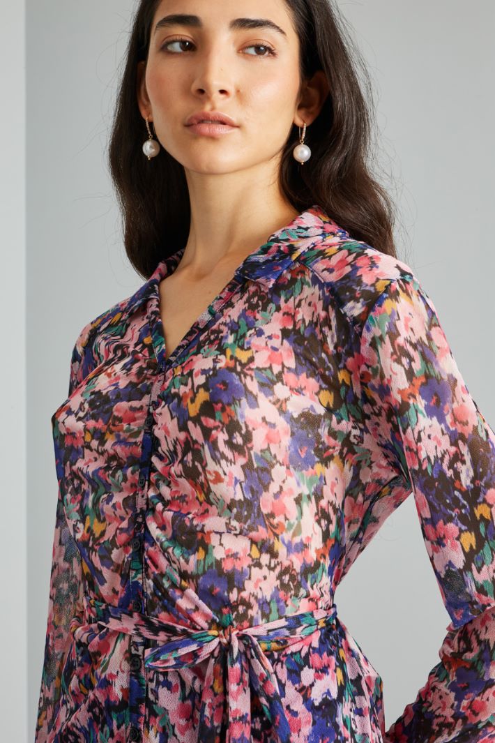 Blusa aderente in jersey tulle - ROSA VIOLA NERO - Fashion Market - 3