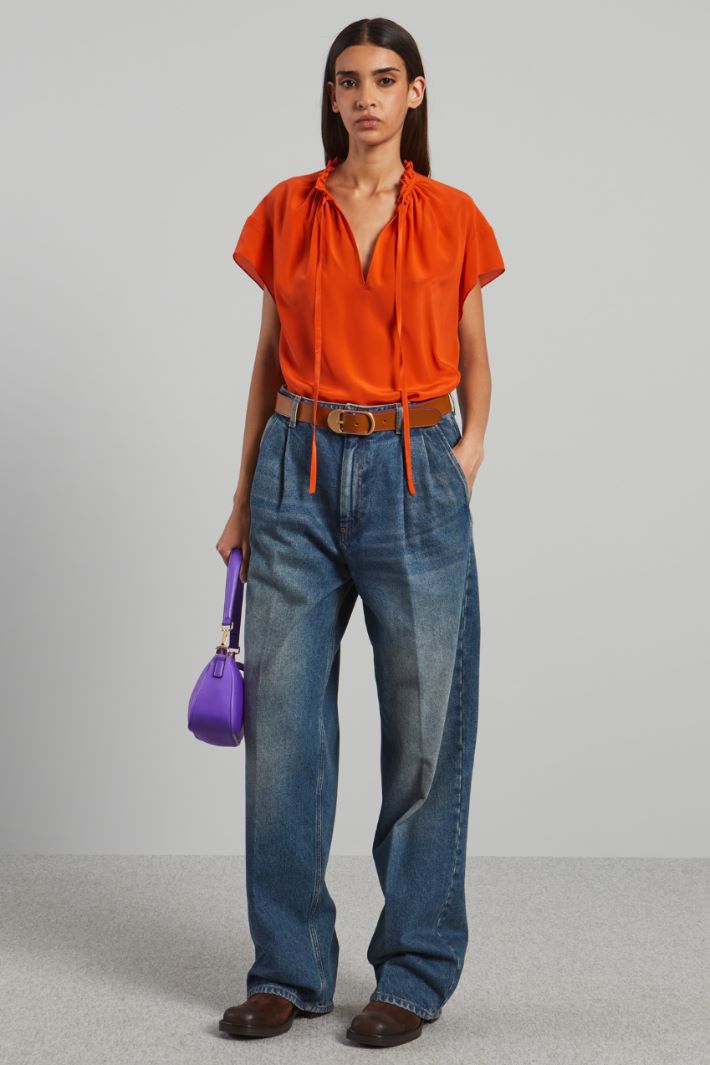 Blusa con rouches  - ARANCIONE - Fashion Market