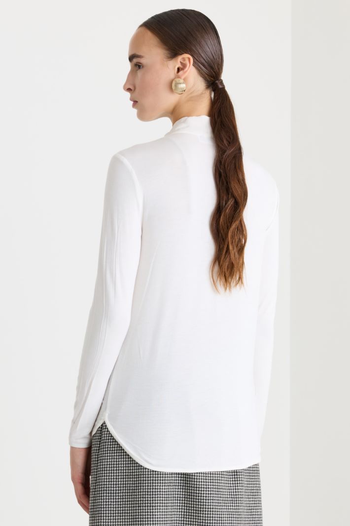 Blusa in jersey con collo a foulard - BIANCO - Fashion Market - 4
