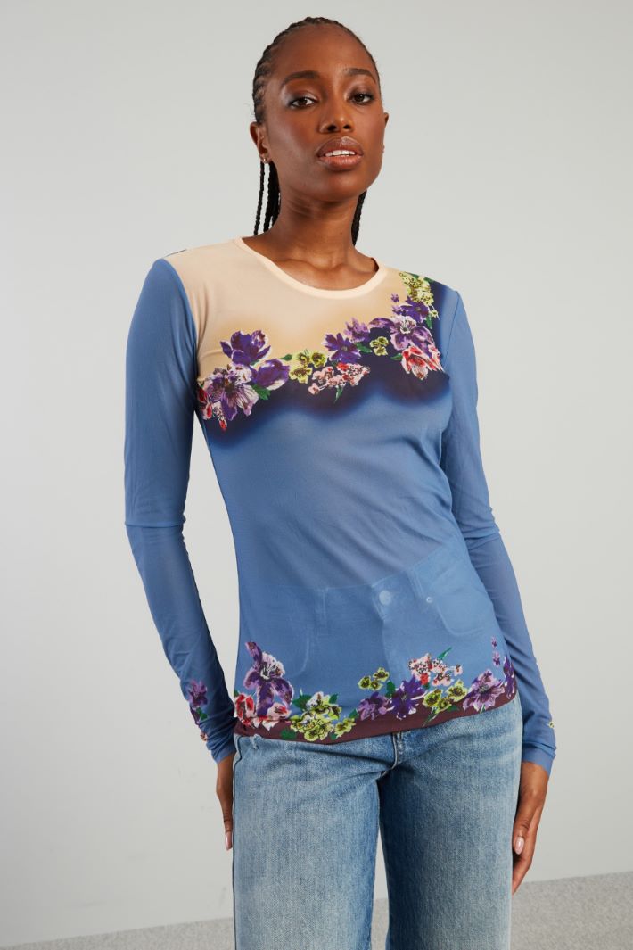 Top aderente stampato - AZZURRO CIPRIA - Fashion Market - 2