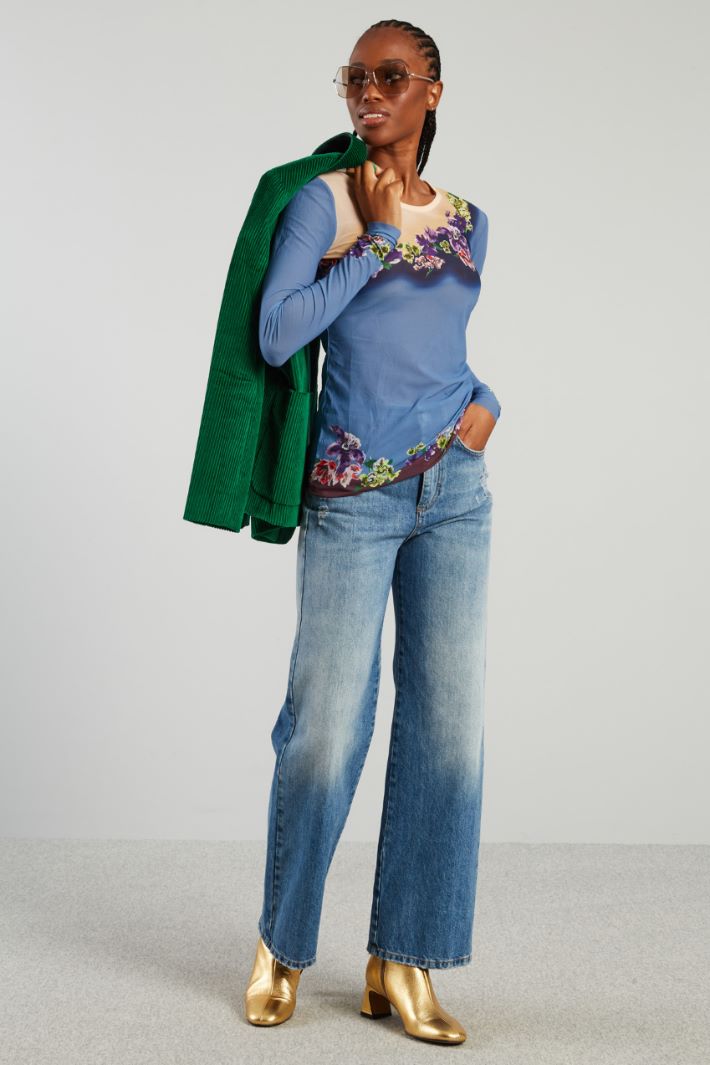 Top aderente stampato - AZZURRO CIPRIA - Fashion Market