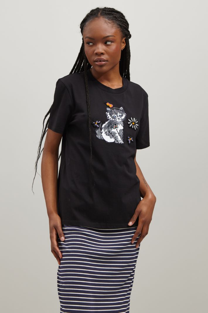 T-shirt con perline - NERO - Fashion Market - 2