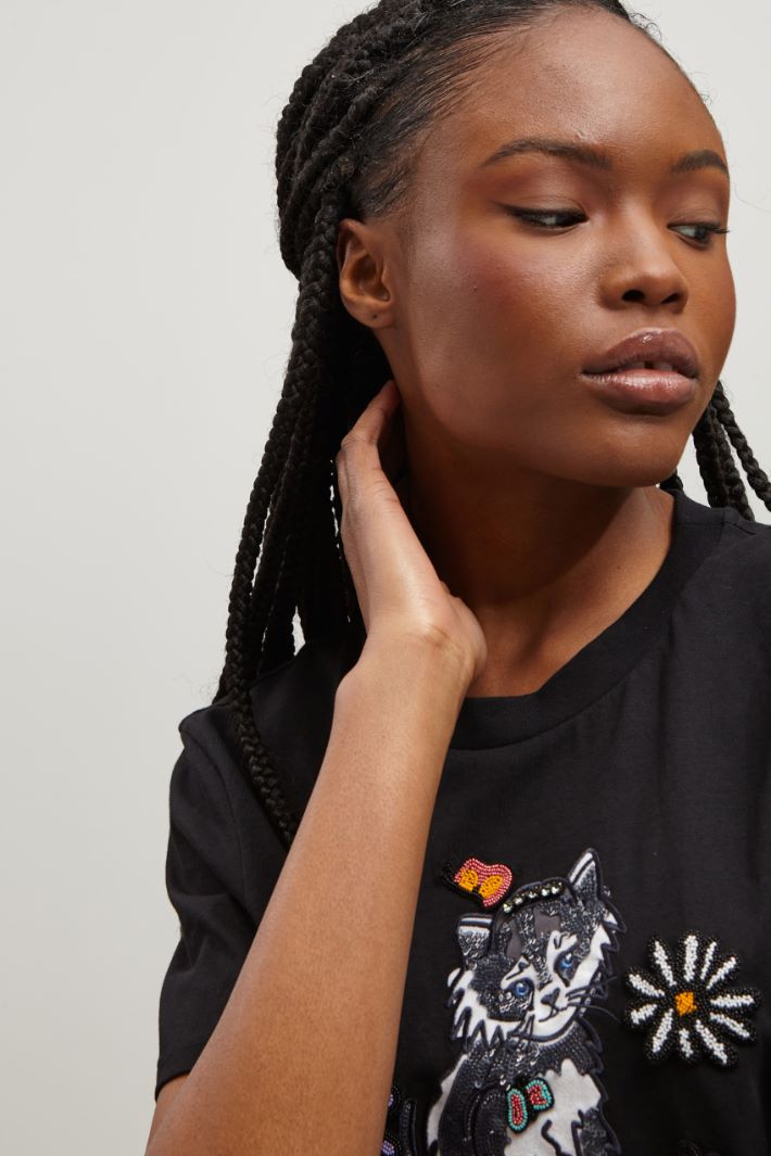 T-shirt con perline - NERO - Fashion Market - 3