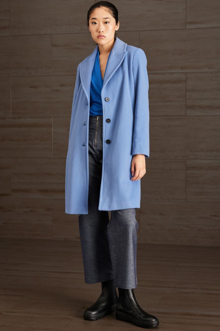 Cappotto monopetto in lana - AZZURRO - Fashion Market