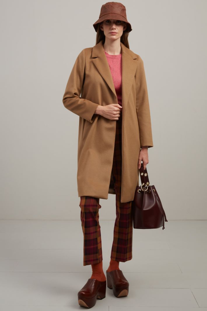 Cappotto in lana con cintura - CAMMELLO - Fashion Market