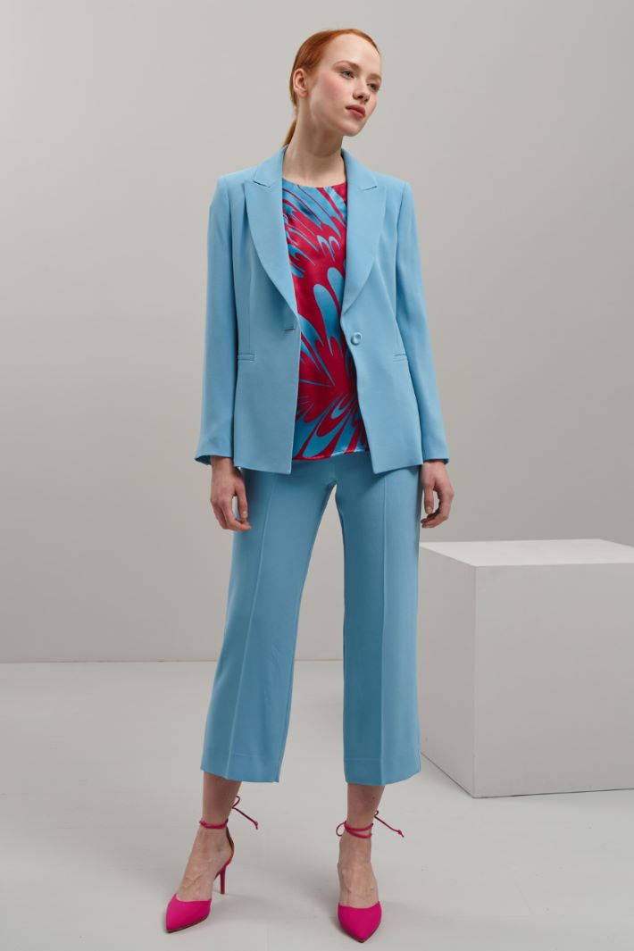 Blazer monopetto in cady - CELESTE - Fashion Market