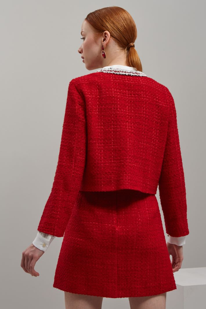 Giacca corta in tweed - ROSSO BIANCO NERO - Fashion Market - 4
