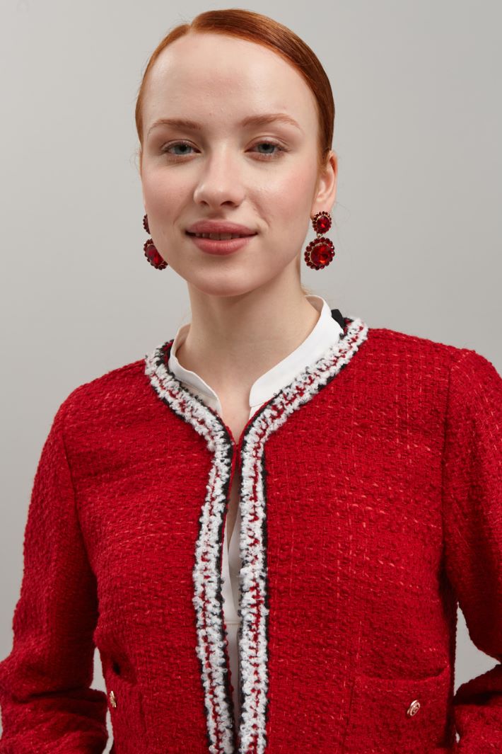 Giacca corta in tweed - ROSSO BIANCO NERO - Fashion Market - 3