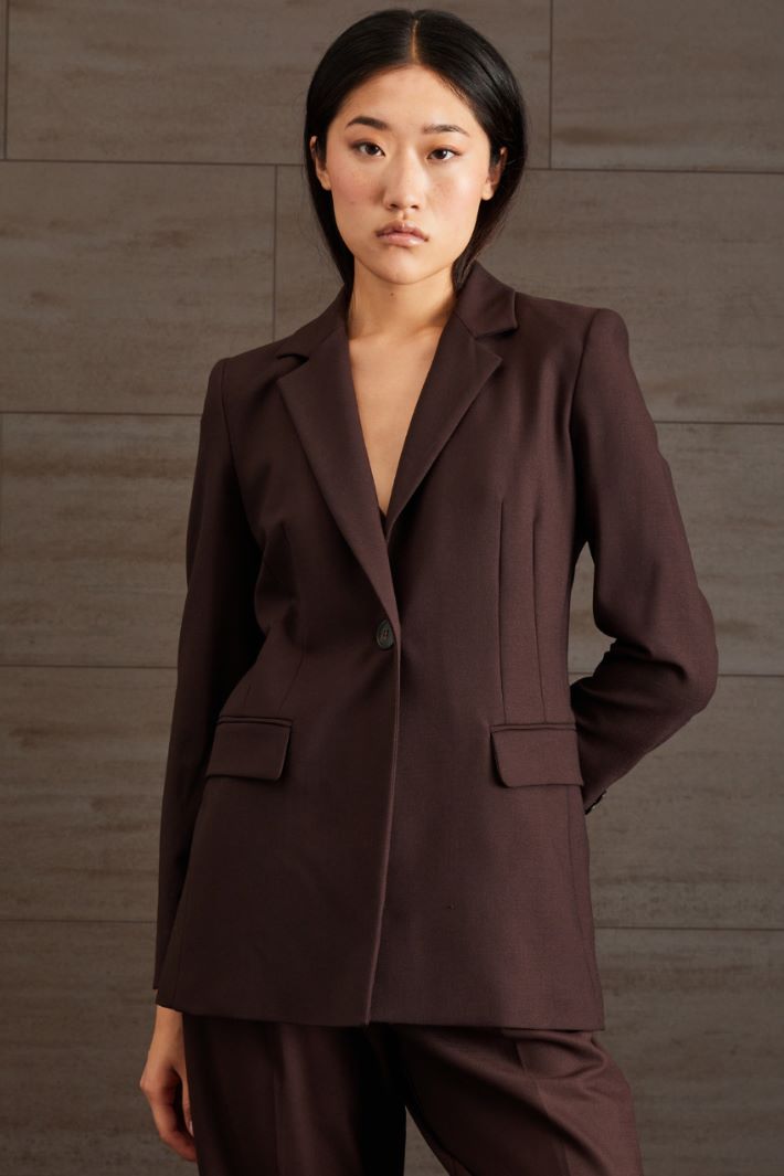 Blazer in lana stretch - MARRONE SCURO - Fashion Market - 2