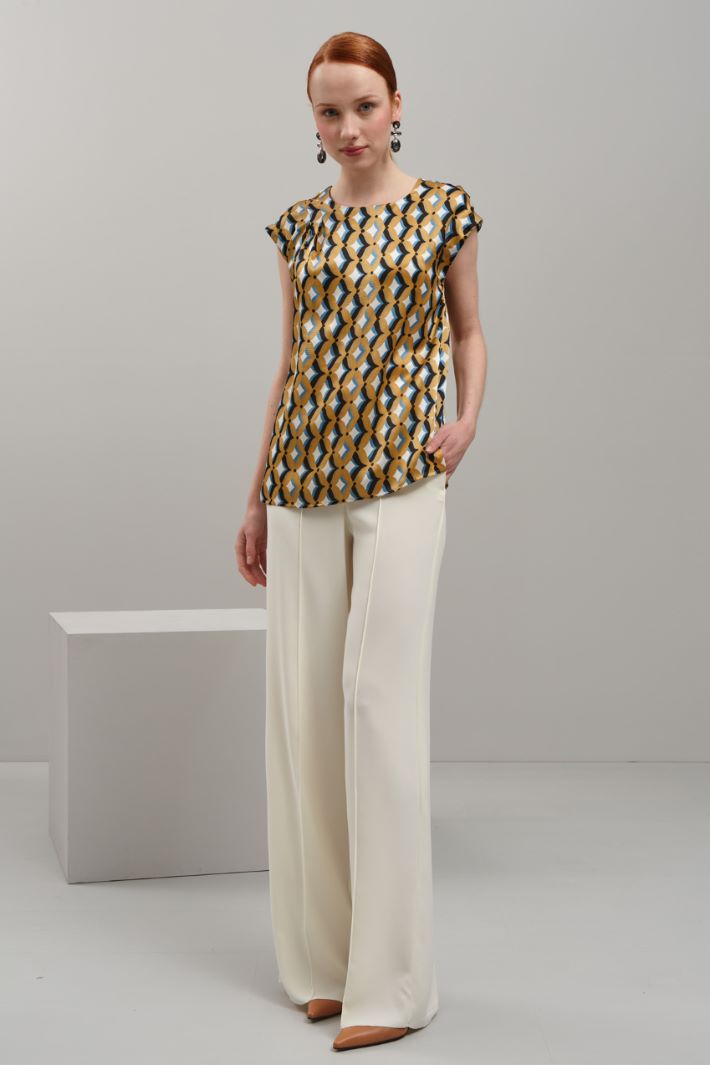 Top in raso di seta - SENAPE AZZURRO NERO - Fashion Market