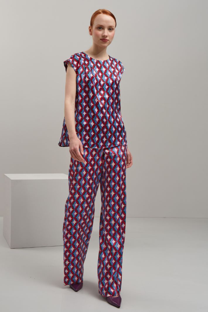 Top in raso di seta - ROSSO VERDE AZZURRO - Fashion Market