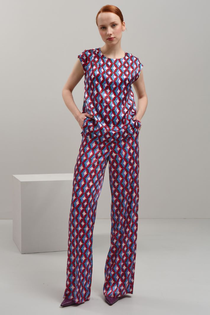 Pantaloni in twill stampato - ROSA VERDE AZZURRO - Fashion Market