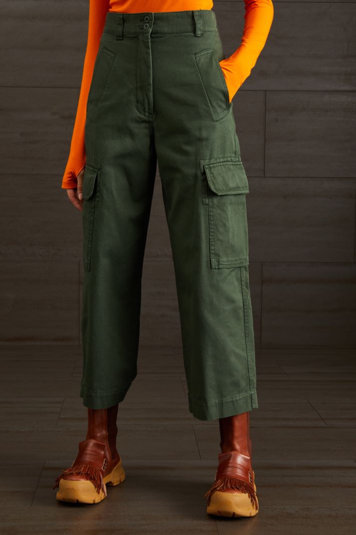 Pantaloni in puro cotone - VERDE OLIVA - Fashion Market - 2