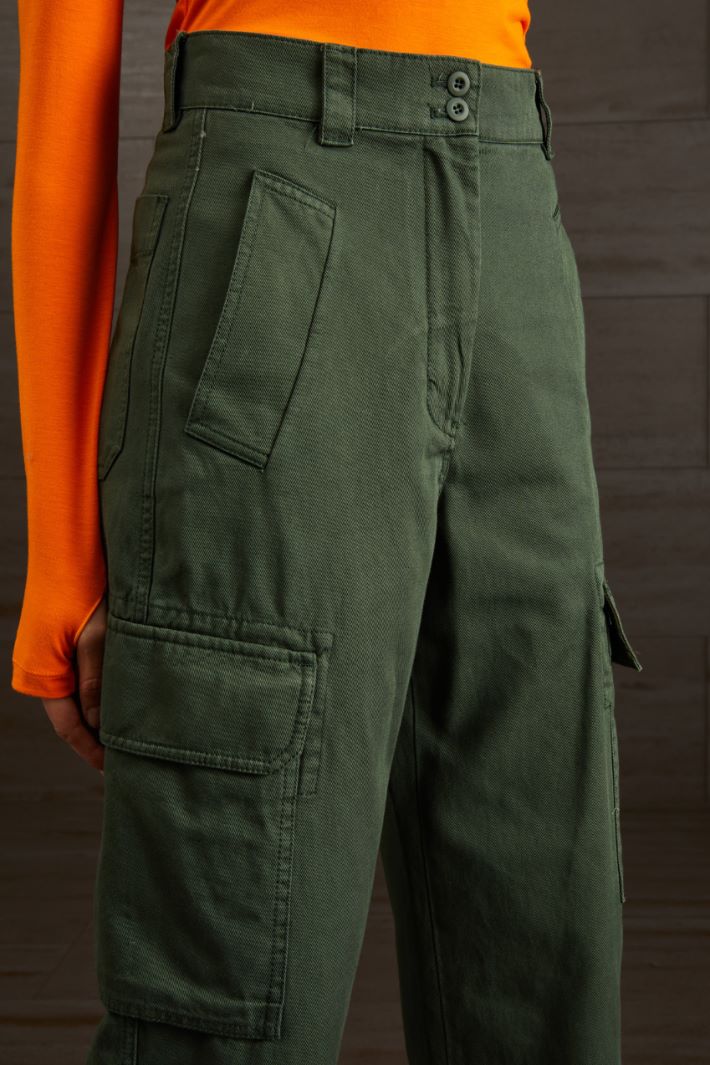 Pantaloni in puro cotone - VERDE OLIVA - Fashion Market - 3