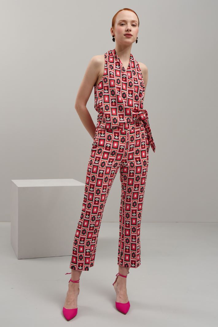 Top in enver satin - FUXIA NERO BIANCO - Fashion Market