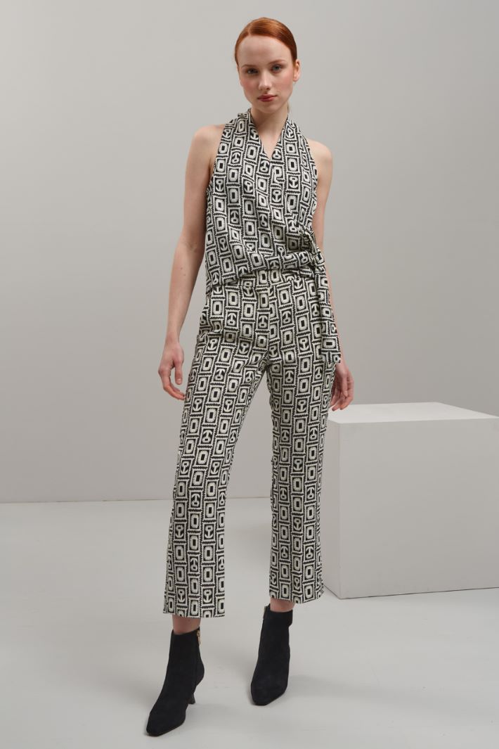 Top in enver satin - BIANCO NERO - Fashion Market