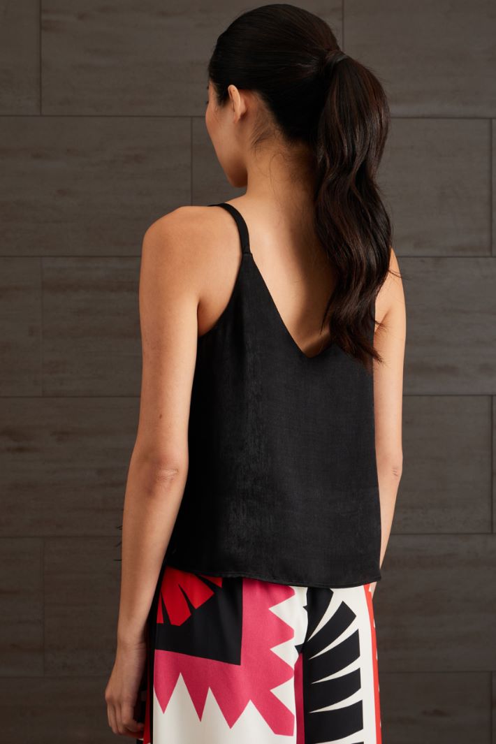 Top in raso con piume - NERO - Fashion Market - 4