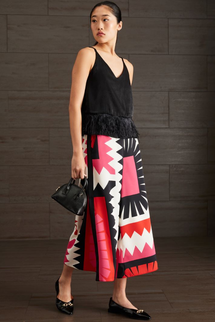 Top in raso con piume - NERO - Fashion Market