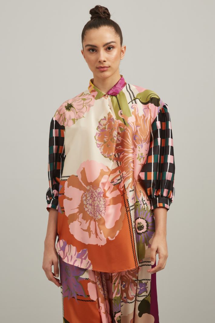 Blusa in crêpe de chine - ROSA BIANCO VERDE - Fashion Market - 2
