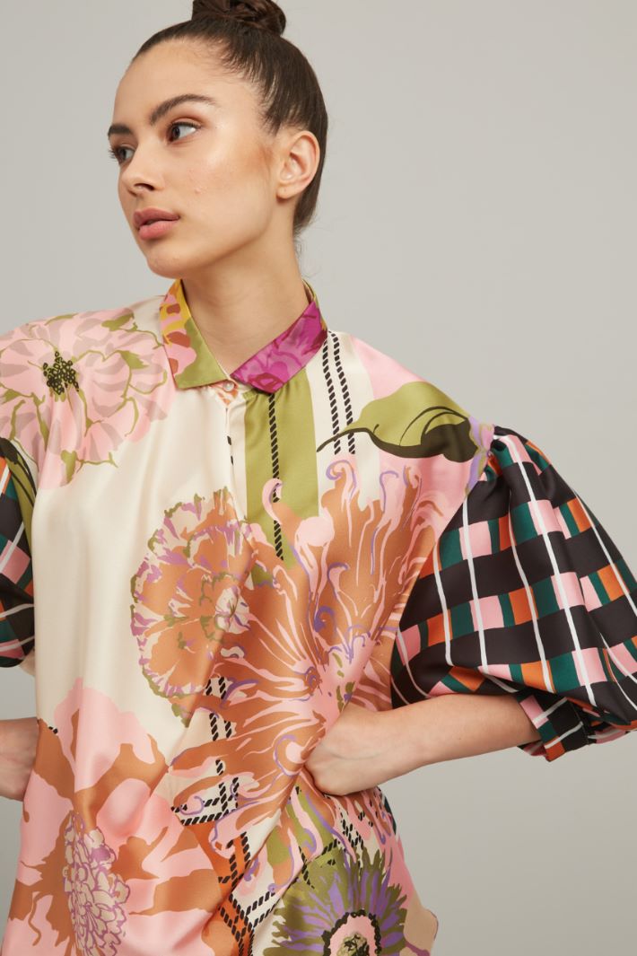 Blusa in crêpe de chine - ROSA BIANCO VERDE - Fashion Market - 3