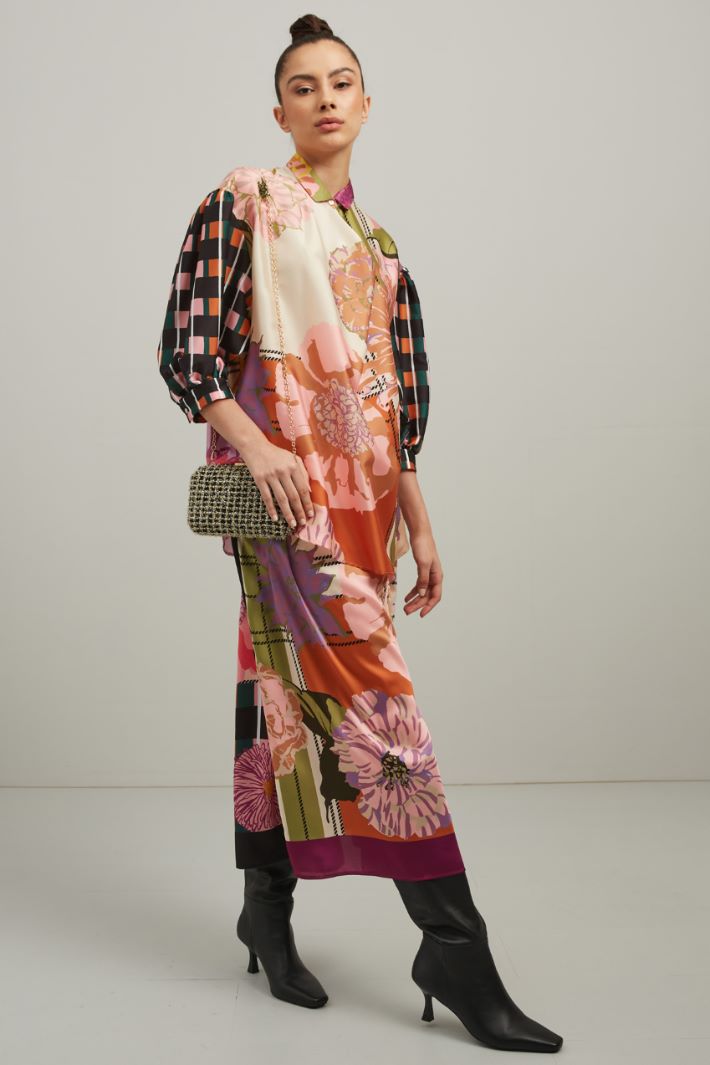 Blusa in crêpe de chine - ROSA BIANCO VERDE - Fashion Market