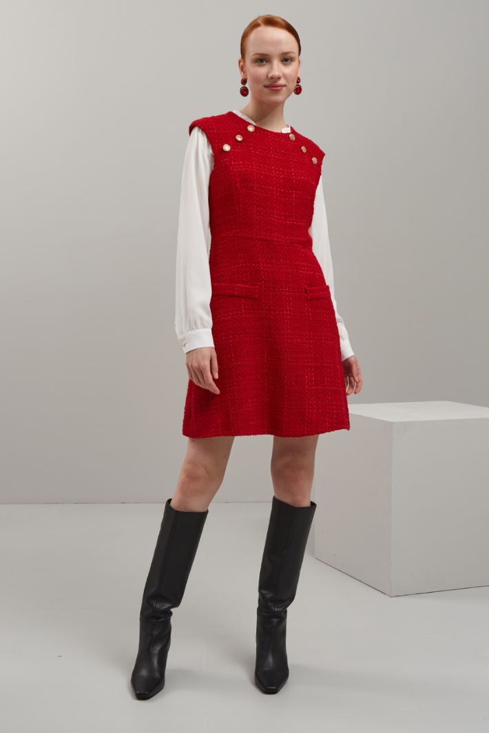 Tubino smanicato in tweed - ROSSO ORO - Fashion Market