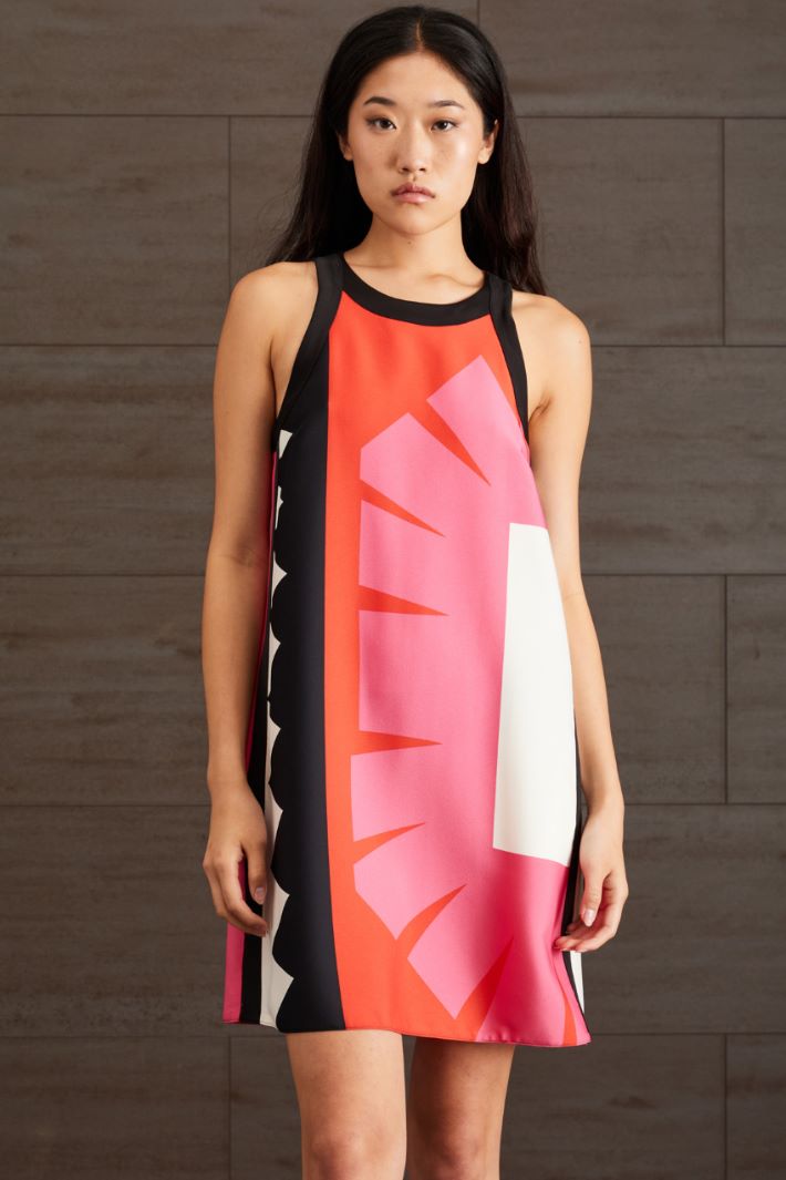 Abito in enver satin - FUCSIA ROSSO NERO - Fashion Market - 2