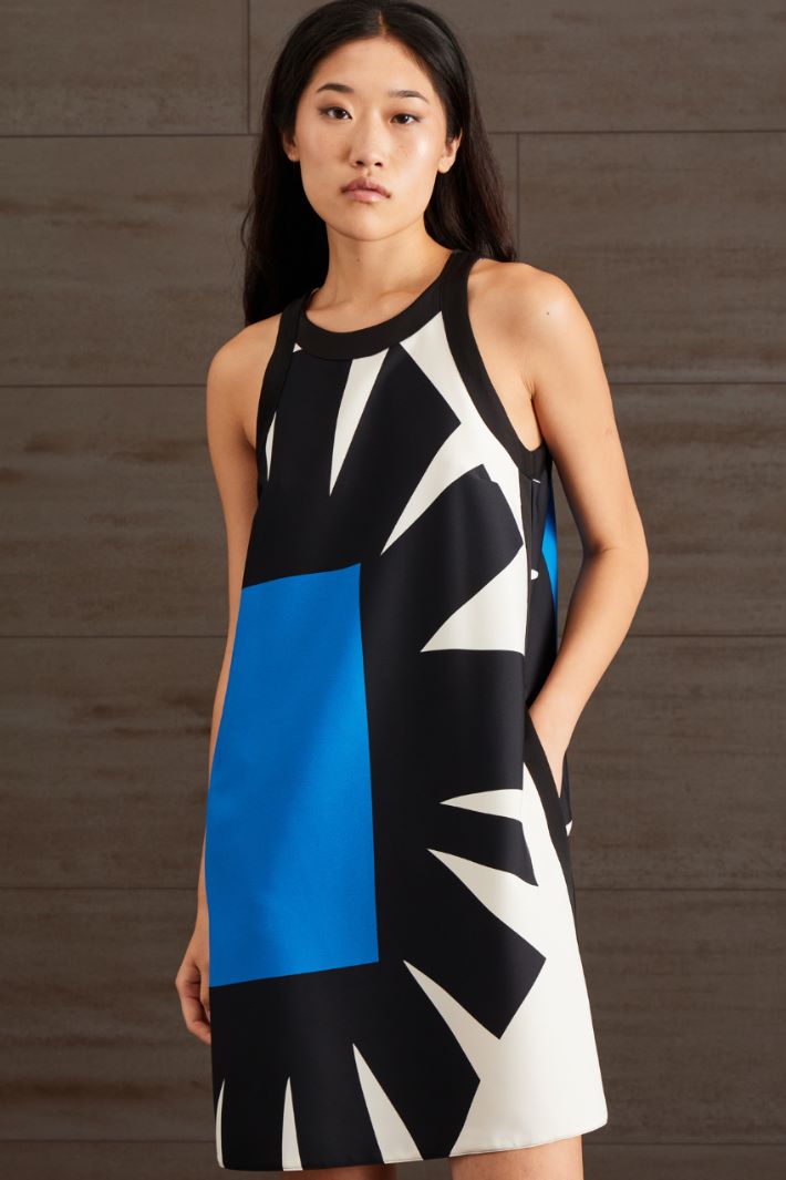 Abito in enver satin - NERO BIANCO AZZURRO - Fashion Market - 2