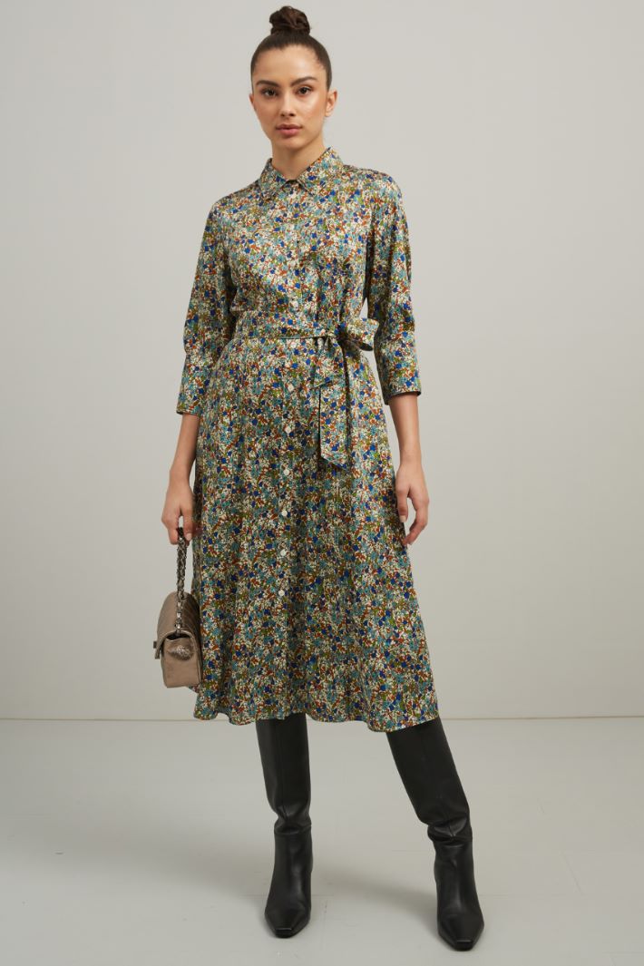 Chemisier in twill stampato - AZZURRO VERDE MARRONE - Fashion Market