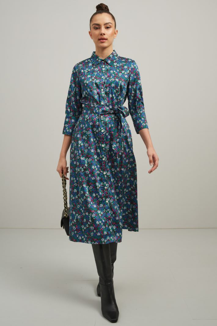 Chemisier in twill stampato - BLU MAGENTA AZZURRO - Fashion Market