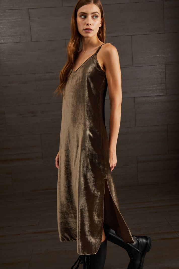 Slip dress in velluto - MARRONE - Fashion Market - 2