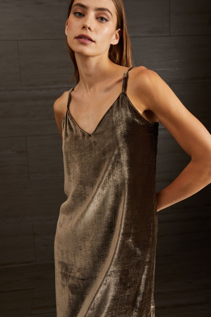 Slip dress in velluto - MARRONE - Fashion Market - 3