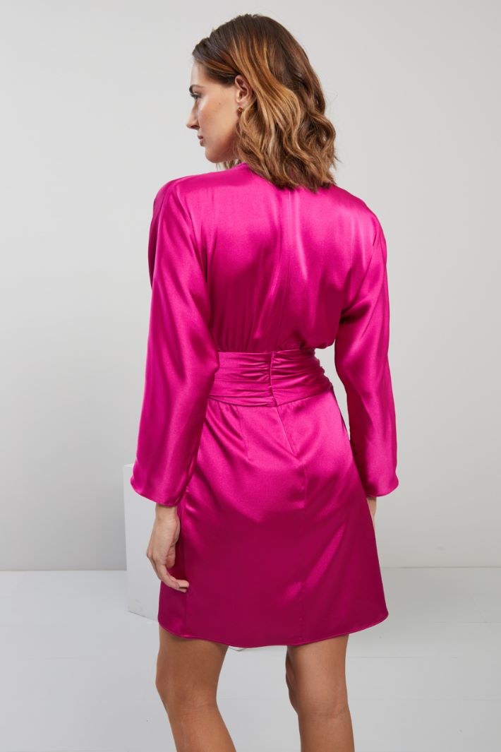 Abito in raso con drappeggio - MAGENTA - Fashion Market - 4