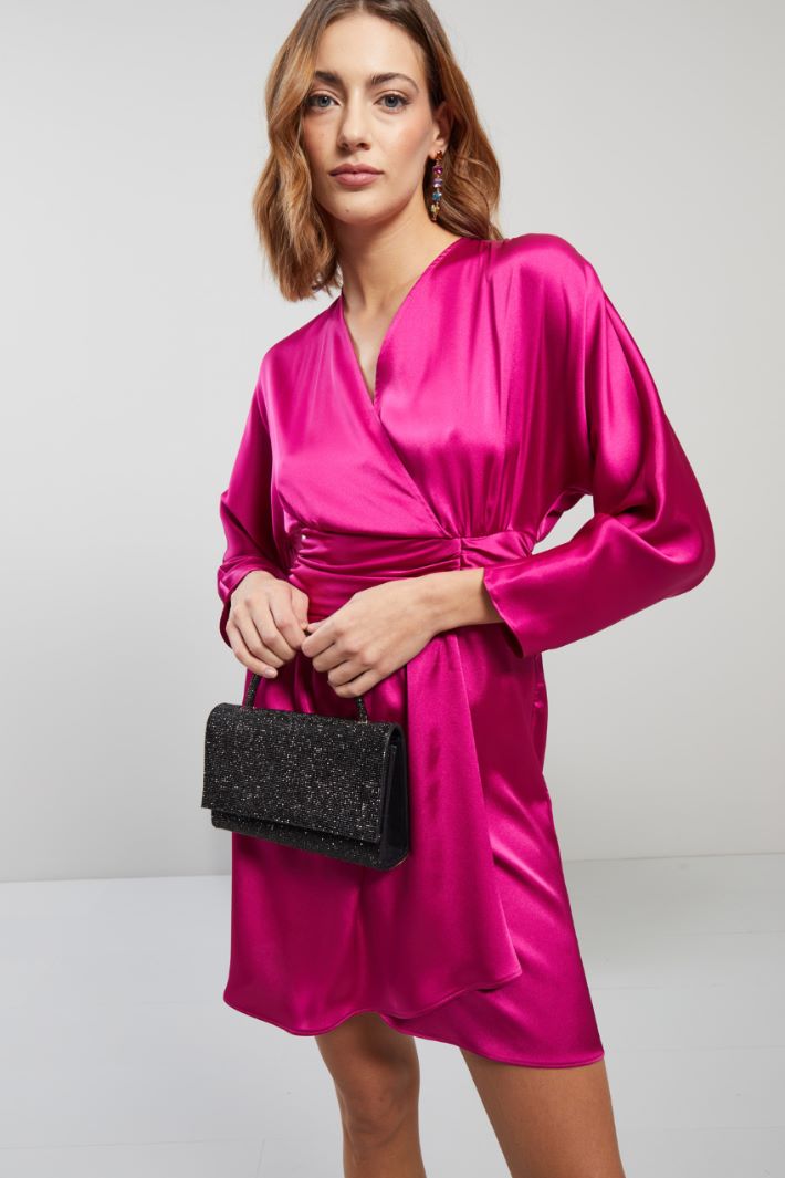 Abito in raso con drappeggio - MAGENTA - Fashion Market - 2