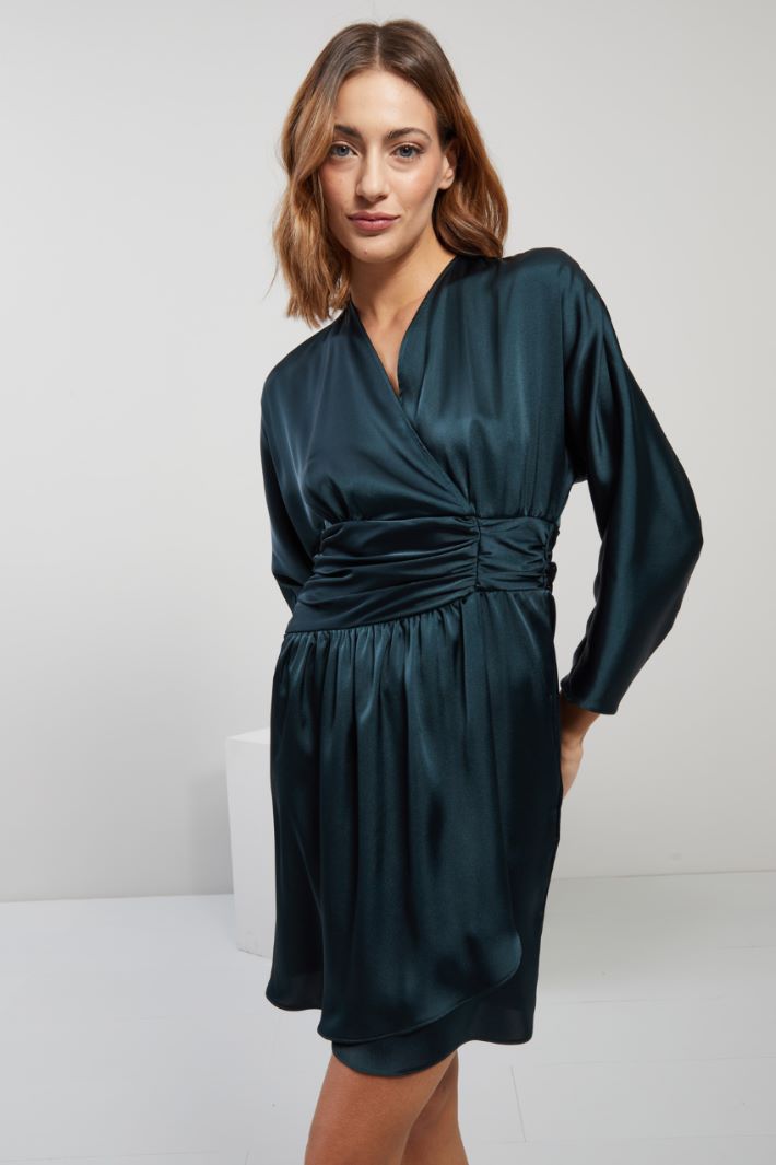 Abito in raso con drappeggio - PETROLIO - Fashion Market - 2